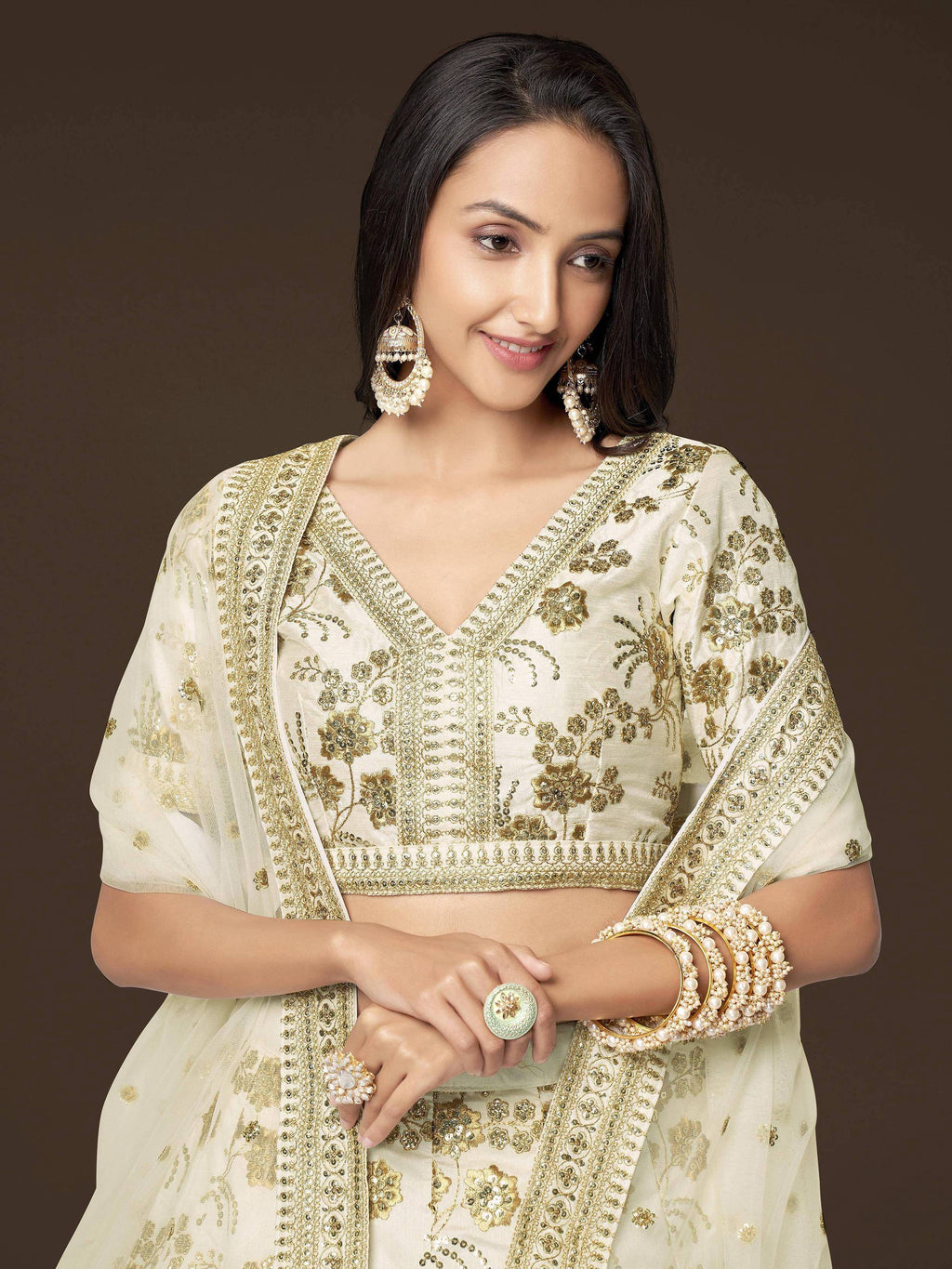 Tulsi Art Alluring White Zari Work Engagement Wear Slub Silk Lehenga Choli | Grocsy