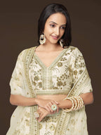 Tulsi Art Alluring White Zari Work Engagement Wear Slub Silk Lehenga Choli | Grocsy
