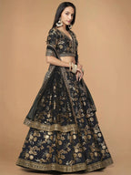 Tulsi Art Magnetic Black Sequins Work Slub Silk Reception Wear Lehenga Choli | Grocsy