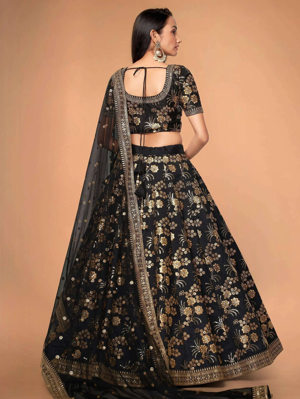 Tulsi Art Magnetic Black Sequins Work Slub Silk Reception Wear Lehenga Choli | Grocsy