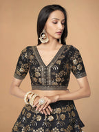 Tulsi Art Magnetic Black Sequins Work Slub Silk Reception Wear Lehenga Choli | Grocsy
