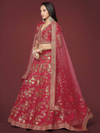 Tulsi Art Bewitching Red Zari Work Slub Silk Wedding Wear Lehenga Choli | Grocsy