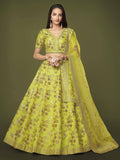 Tulsi Art Prodigious Neon Green Sequins Work Lehenga Choli With Dupatta | Grocsy