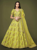 Tulsi Art Prodigious Neon Green Sequins Work Lehenga Choli With Dupatta | Grocsy