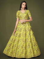 Tulsi Art Prodigious Neon Green Sequins Work Lehenga Choli With Dupatta | Grocsy