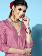 Sangria Women Mauve Yoke Design Straight Kurta with Trousers | Grocsy
