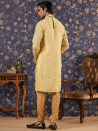 House of Pataudi Ethnic Motifs Embroidered Mandarin Collar Straight Kurta With Churidar | Grocsy