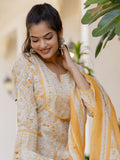Anouk Women Floral Printed Regular Aari Work Pure Cotton Kurta with Palazzos & With Dupatta | Grocsy