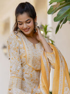 Anouk Women Floral Printed Regular Aari Work Pure Cotton Kurta with Palazzos & With Dupatta | Grocsy