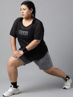 MKH Plus Size Typography Printed Drop-Shoulder Sleeves Dri-FIT Relaxed Fit Sports T-shirt | Grocsy