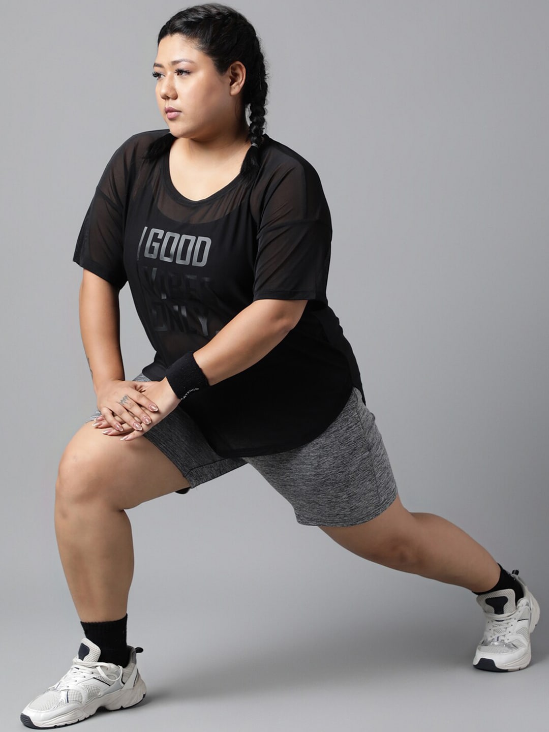 MKH Plus Size Typography Printed Drop-Shoulder Sleeves Dri-FIT Relaxed Fit Sports T-shirt | Grocsy