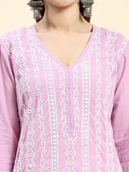 HOUSE OF KARI Cotton Floral Embroidered Chikankari Kurta | Grocsy