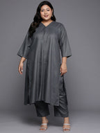 Sztori Long Sleeves V-Neck Cotton Regular Kurta with Trousers | Grocsy