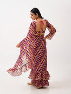 Tikhi Imli Brown Striped Ruffled Ready To Wear Saree | Grocsy