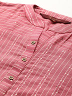 Sangria Women Peach-Coloured & White Striped Mandarin Collar Kurta | Grocsy