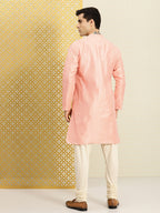House of Pataudi Men Peach-Coloured Ethnic Motifs Printed Kurta | Grocsy