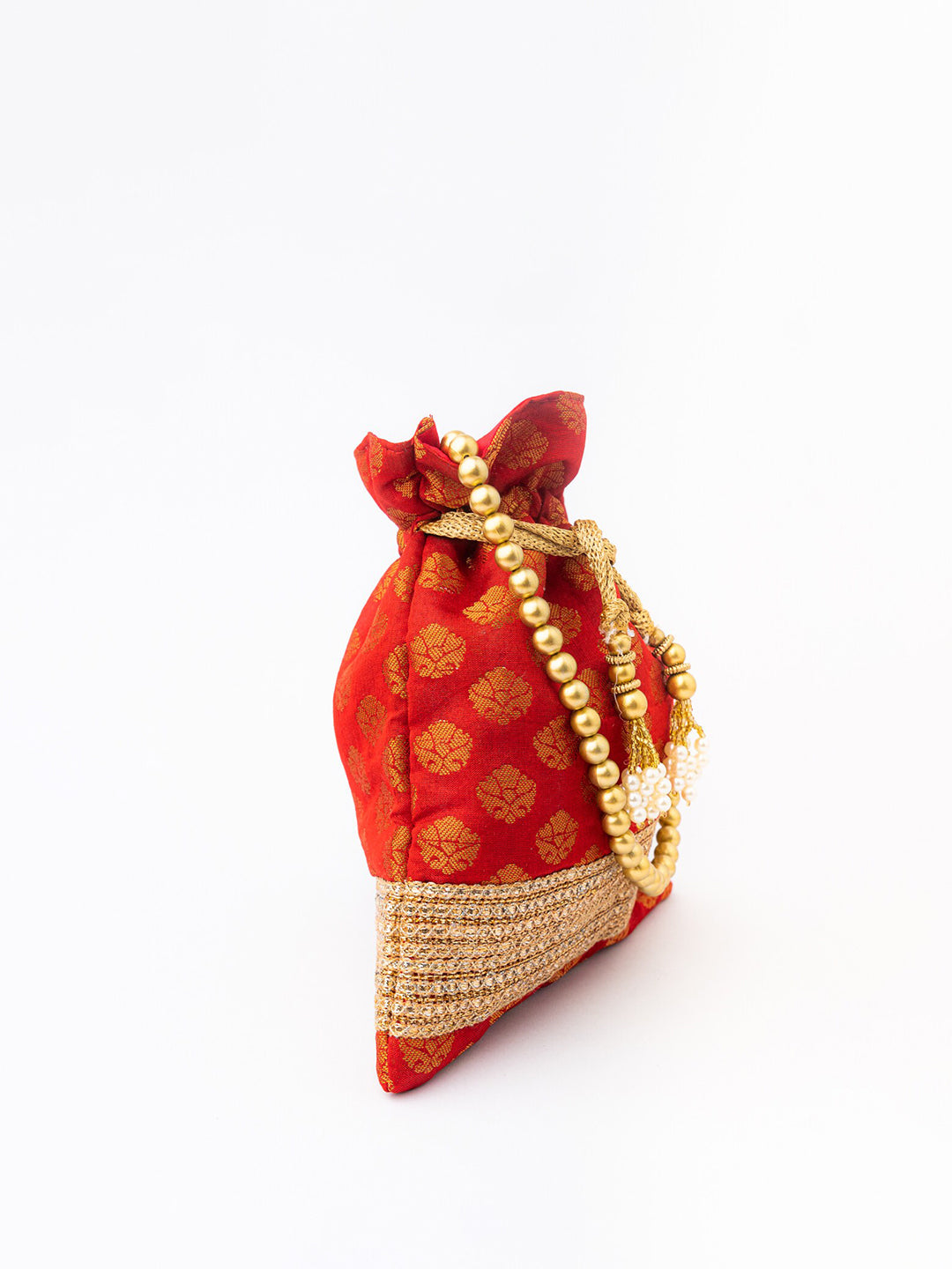 NR By Nidhi Rathi Red & Gold-Toned Embroidered Potli Clutch | Grocsy