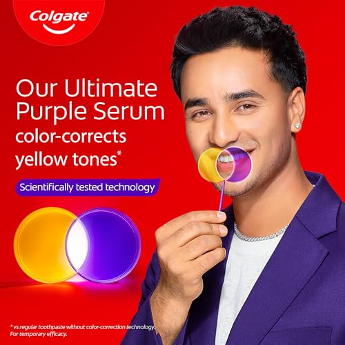 Colgate Visible White Purple Teeth Whitening Serum, 1.5oz/40ml – Mint & Yuzu Flavour, Instant Brightening Purple Serum for Whiter Smiles | Grocsy