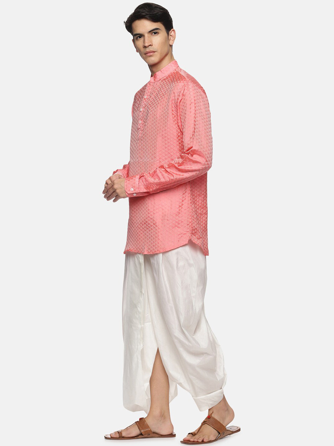 Sethukrishna Men Red Striped Kurta with Dhoti Pants | Grocsy