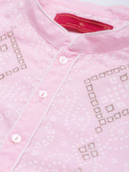 House of Pataudi Men Pink & White Bandhani Printed Pure Cotton Jashn Kurta | Grocsy