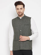 Even Apparels Green Wool Men Woven Nehru Jacket | Grocsy