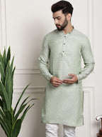 Sojanya Men Green & Beige Ethnic Motifs Jacquard Woven Design Straight Kurta | Grocsy