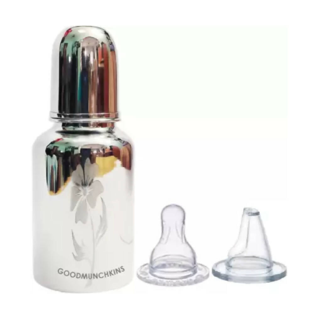 Goodmunchkins Stainless Steel Feeding Bottle 304 Grade Steel, Jointless, BPA Free, Rustfree Bottle with 2 Anti Colic Silicone Nipple For Kids | Grocsy