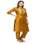 Lagi Women's Mustard Poly silk Straight Embroidred Kurta Pant (RO116C) | Grocsy