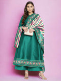 Ahalyaa Women Sea Green Printed Gotta Patti Kurti with Palazzos & Dupatta - Sea Green | Grocsy