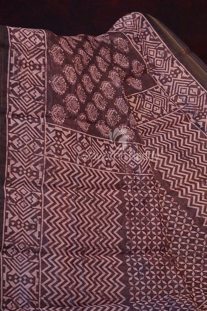 Dark Brown Ikat Design Semi Chanderi Saree By Gayathri Reddy Designer Studio | Grocsy