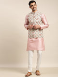 Sojanya Men Pink Solid Kurta & Churidar Comes With a Nehru Jacket | Grocsy