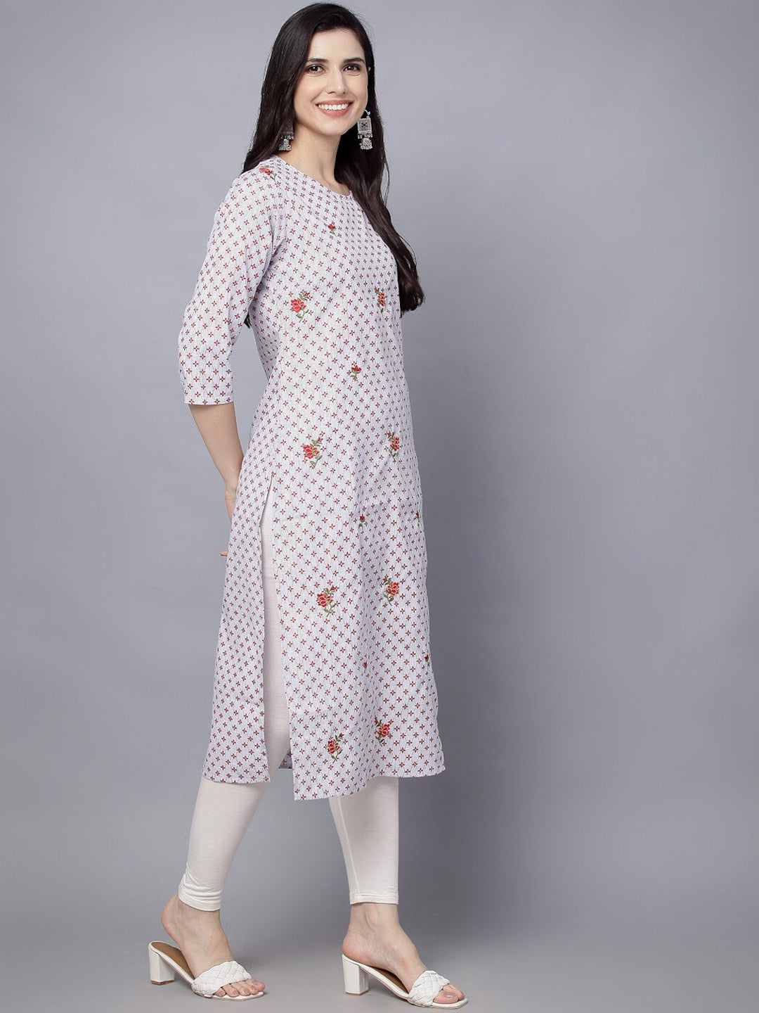 HERE&NOW Women Geometric Checked Patchwork Kurta | Grocsy