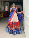 Vastranavya Kalamkari Print With Weaving Border Lehenga with Unstitched Blouse - Red | Grocsy
