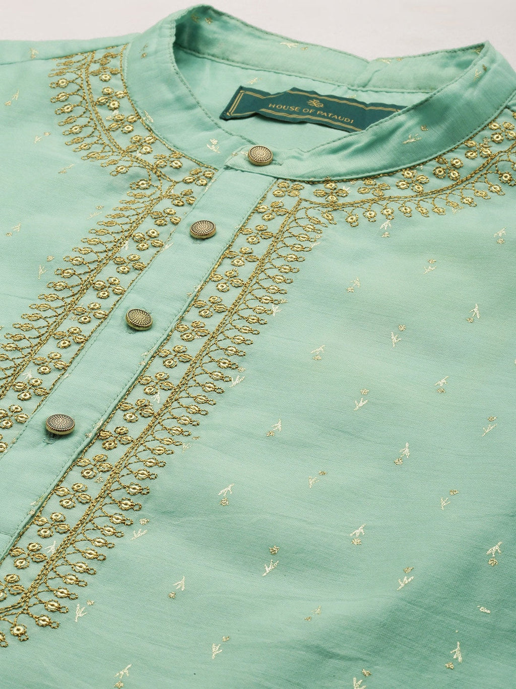House of Pataudi Floral Printed Sequined Yoke Design Jashn Kurta | Grocsy