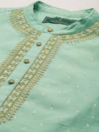 House of Pataudi Floral Printed Sequined Yoke Design Jashn Kurta | Grocsy