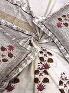 BELLA CASA Grey & Maroon Printed 350 TC Cotton King Bedsheet With 2 Pillow Covers | Grocsy