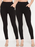 TAG 7 Set Of 2 Black Solid Leggings | Grocsy