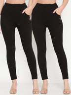 TAG 7 Set Of 2 Black Solid Leggings | Grocsy