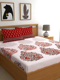 My Room Red & White Ethnic Motifs 140 TC King Bedsheet with 2 Pillow Covers | Grocsy