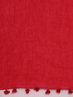 Souchii Red Solid Tasselled Cotton Dupatta | Grocsy