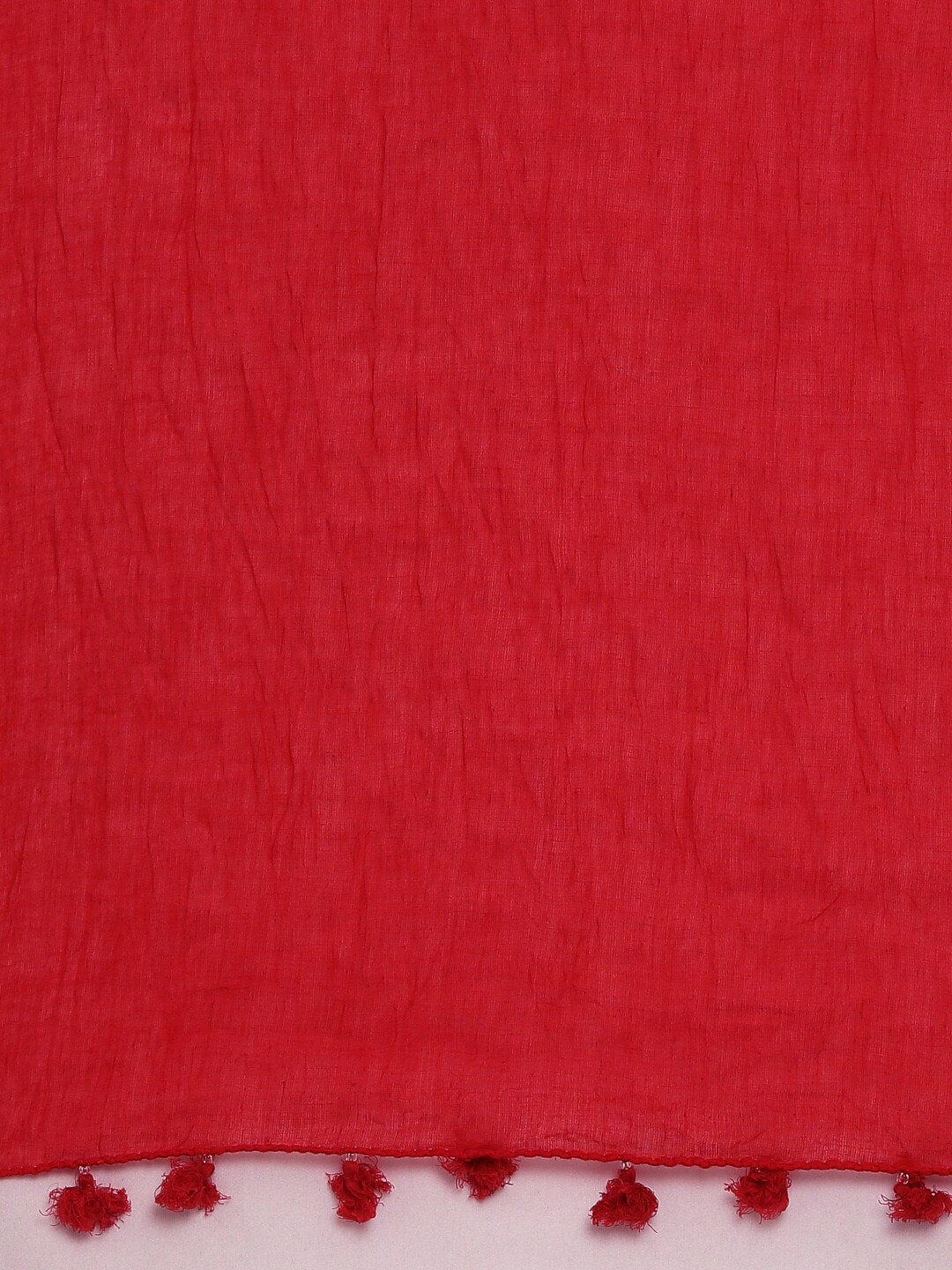 Souchii Red Solid Tasselled Cotton Dupatta | Grocsy
