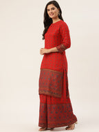 HERE&NOW Women Red Ethnic Motifs Printed Kurta with Palazzos | Grocsy