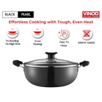 Vinod Black Pearl Hard Anodised Deep Kadai with Glass Lid | Grocsy