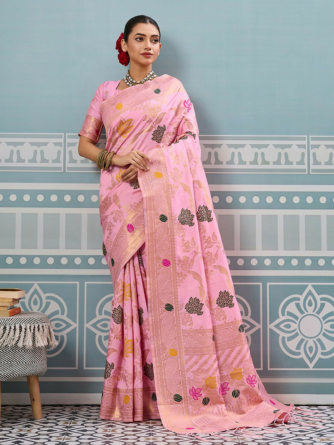 Shree Shyam Fashion Light Pink Silk Saree | Grocsy
