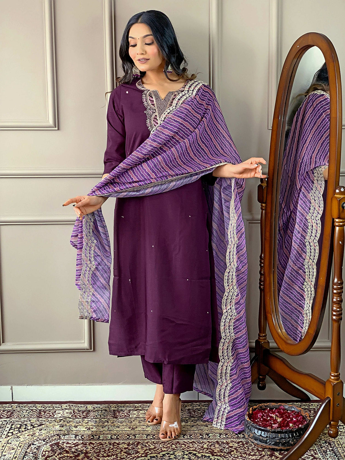 Partywear Designer Viscose Silk Wine Stitched Suit With Dupatta - Tanisha | Grocsy