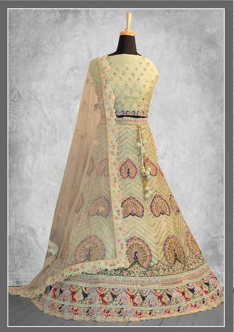Mint Georgette Embroidery & Thread Work Bridal lahenga Choli with Dupatta - Nimaya Pavitra Rista | Grocsy