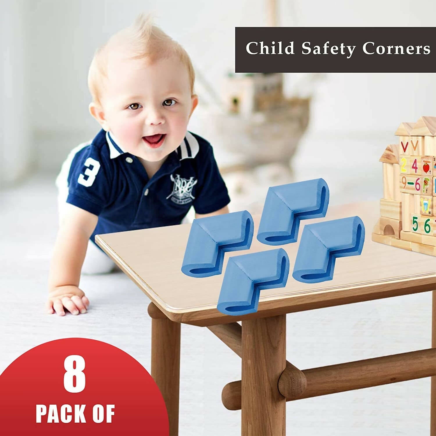 Safe-O-Kid Set of 8 Corner L Shaped Corner Guards for Kids safety- Blue-Small | Grocsy