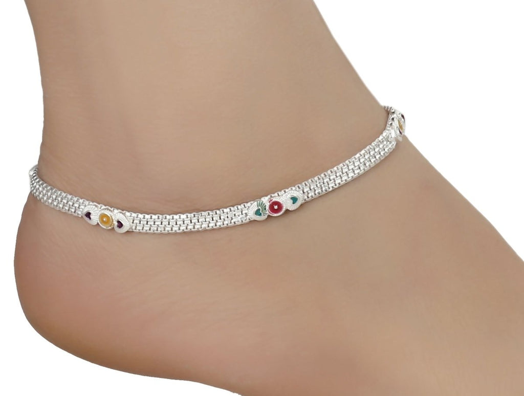 AanyaCentric Silver Plated Traditional Anklets Payal - Classic and Stylish for Women and Girls | Grocsy