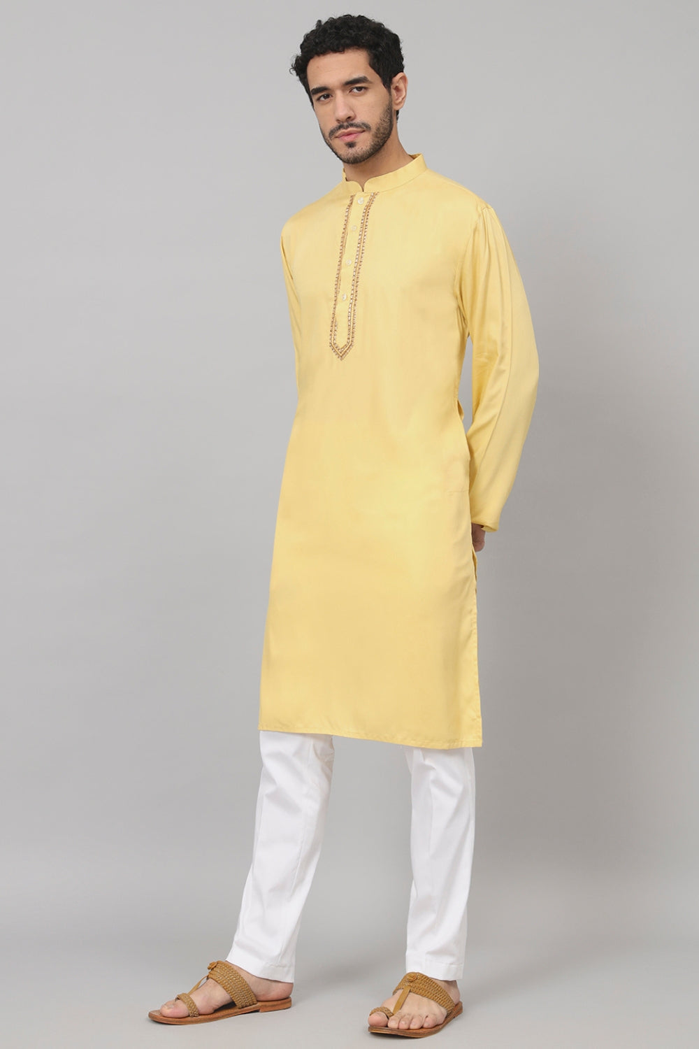 Neckline Embroidered Cotton Kurta by Hilo Design | Grocsy