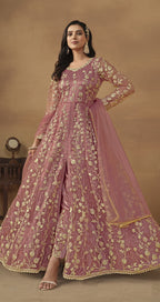 Anaita Pink Embroidered Butterfly Net Anarkali Suit | Grocsy